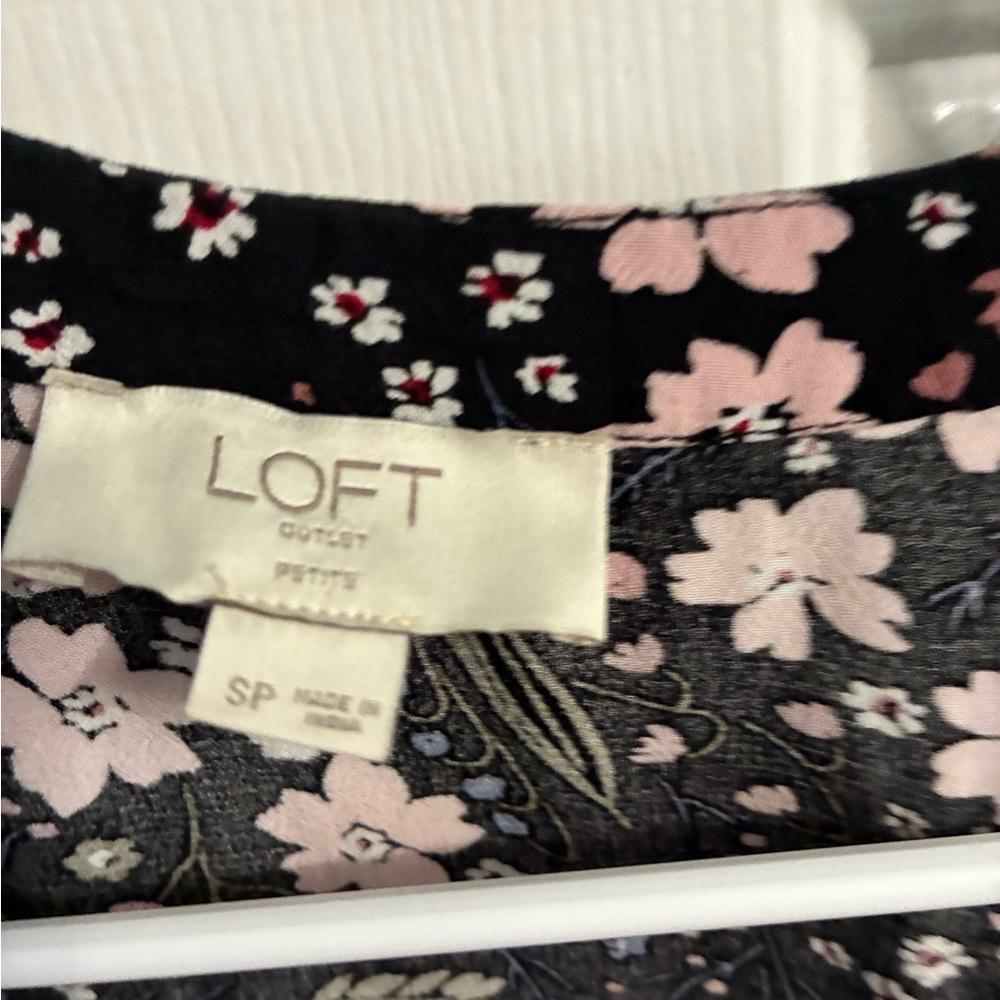 LOFT Black Mini Dress with Light Pink Floral Print - Picture 2 of 10